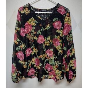 Papermoon Stitch Fix semi sheer floral blouse with lace accents